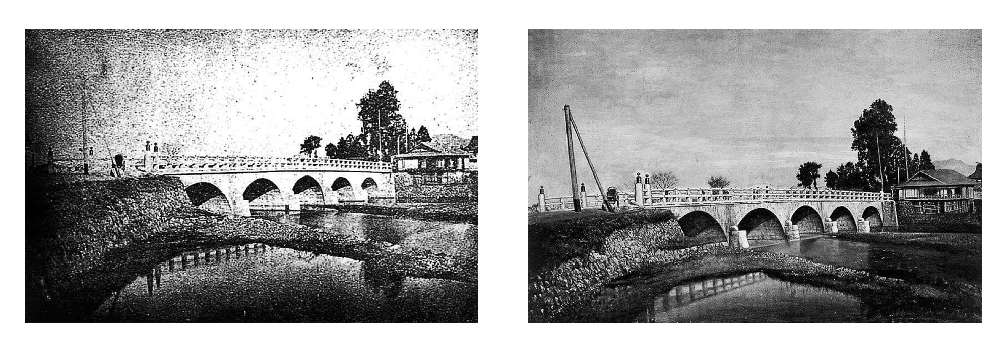 A photograph on the left and a painting by Takahashi Yuichi on the right